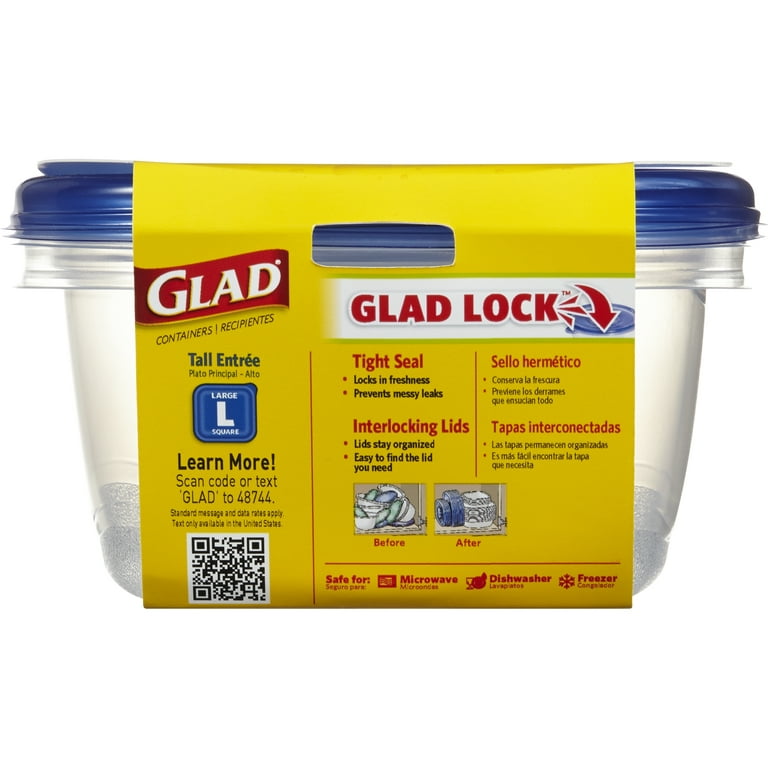 Glad Tall Entree Food Storage Containers with Lids, 42 oz, Clear