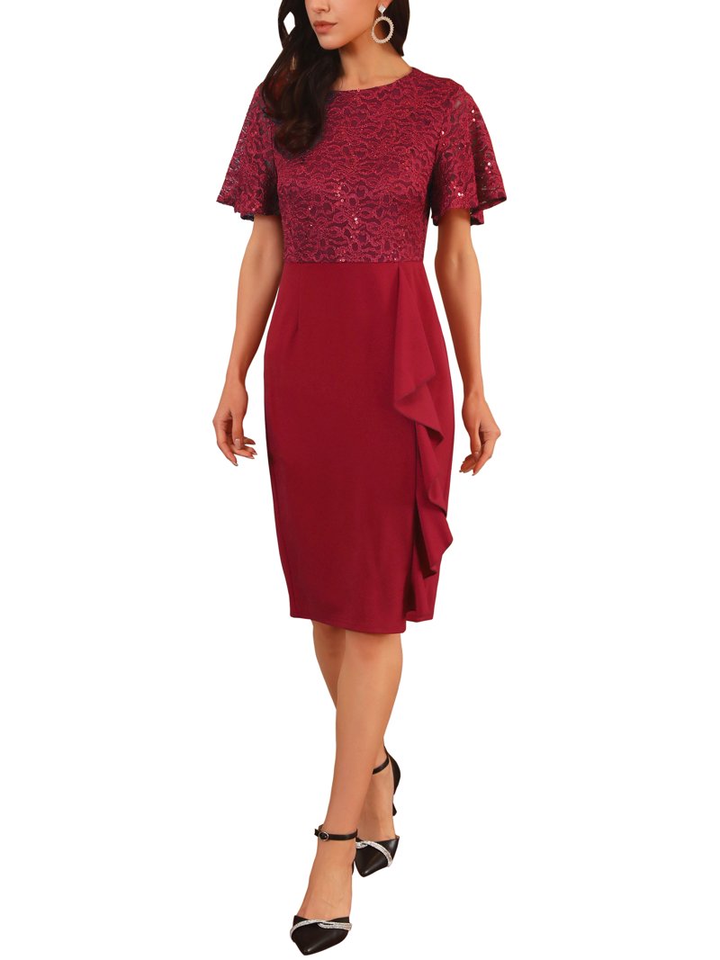 red short sleeve bodycon dress INSPIRE CHIC Women's Sequin Lace Cocktail Midi Dress L Mango - Midi Dress White Prom dresses SIZE:XXS / 0 Sport a stylish look