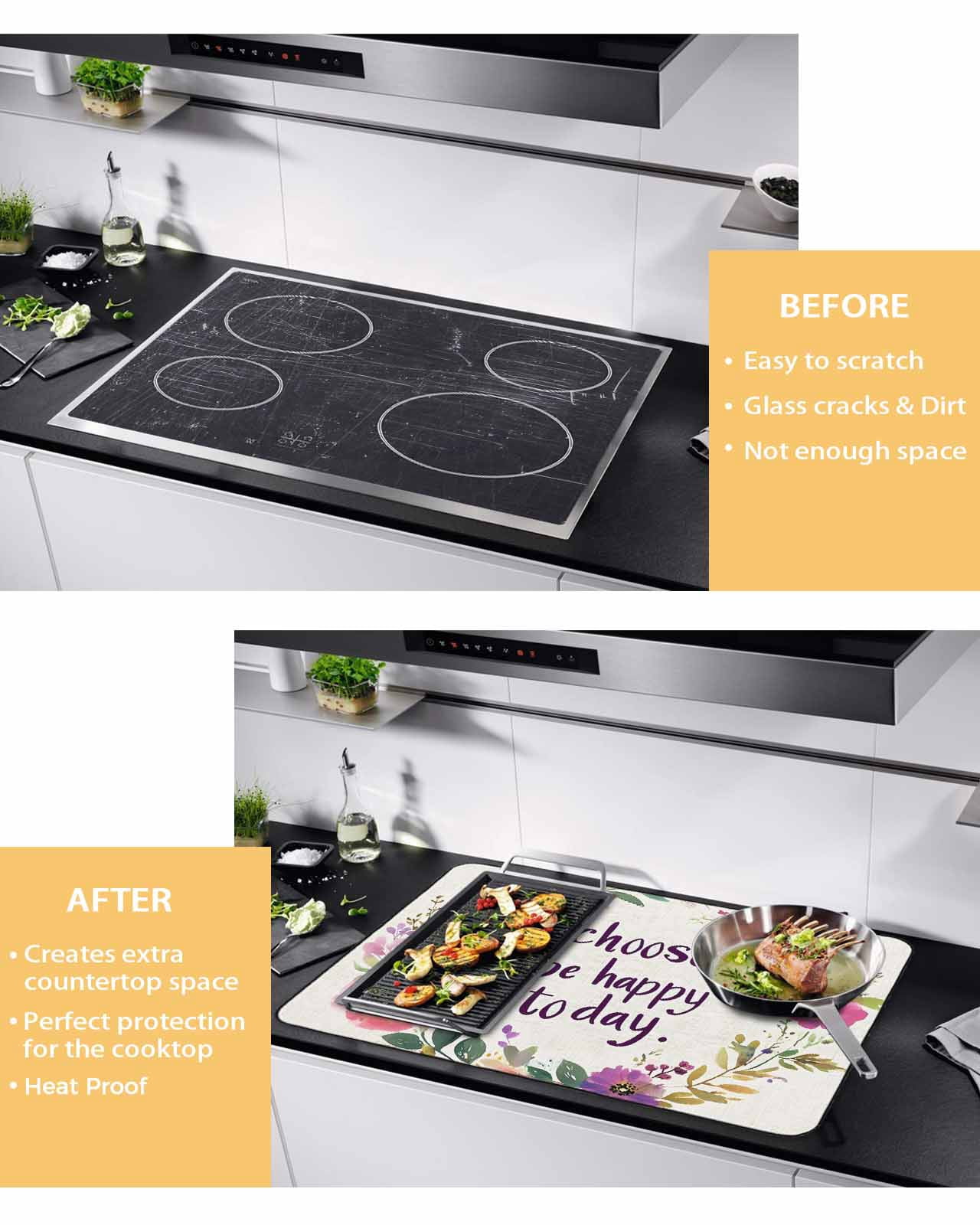 nqOlkjepod Large Induction Cooktop Protector Mat 24"x21", Floral Leaves Wreath Stove Top Covers for Electric Stove, Summer Floral Decorative Stove Burner Cover Mats, Glass Top Stove Cover