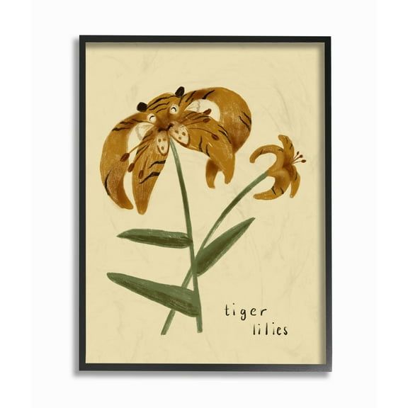 The Kids Room by Stupell Tiger Lilies Cute Tiger Animal Kids Nursery Drawing Framed Wall Art by Daphne Polselli