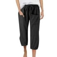 thumbnail image 2 of Capri Pants for Women 2025 Linen Casual Drawstring Elastic Waist Cargo Capris with Large Pocket Womens Cropped Pants, 2 of 7