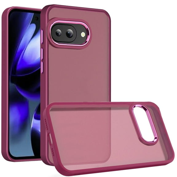 For Google Pixel 9A Finest Transparent Thick Acrylic Hybrid Metal Buttons Cover Case - Burgundy