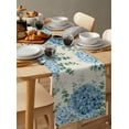 thumbnail image 6 of Table Runner Dresser Scarves 72 Inch Long, Blue Hydrangea and Eucalyptus Leaves Linen Dining Table Runners Farm Retro Burlap Linen Tabletop Scarf for Wedding Holiday Party Kitchen, 6 of 7