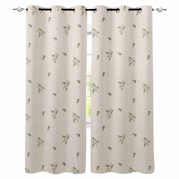 Farmhouse Flowers Blackout Curtains for Bedroom Living Room Darkening Curtains 63 Inches Long Pastoral Botanical Burlap Window Curtain 2 Panels Set Insulated Window Treatment Grommet Drapes 52"x63"