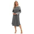 thumbnail image 3 of Xmarks Nightgowns for Women Sleepshirt Raglan Long Sleeve Pajama Shirt Soft Sleep Dress Striped Loungewear Nightshirt Gray S-2XL, 3 of 15
