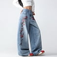 thumbnail image 6 of Mrmall Women's Side Rose Floral Embroidered Wide‑Leg Denim Pants Loose Floor‑Length Baggy Jeans, 6 of 6