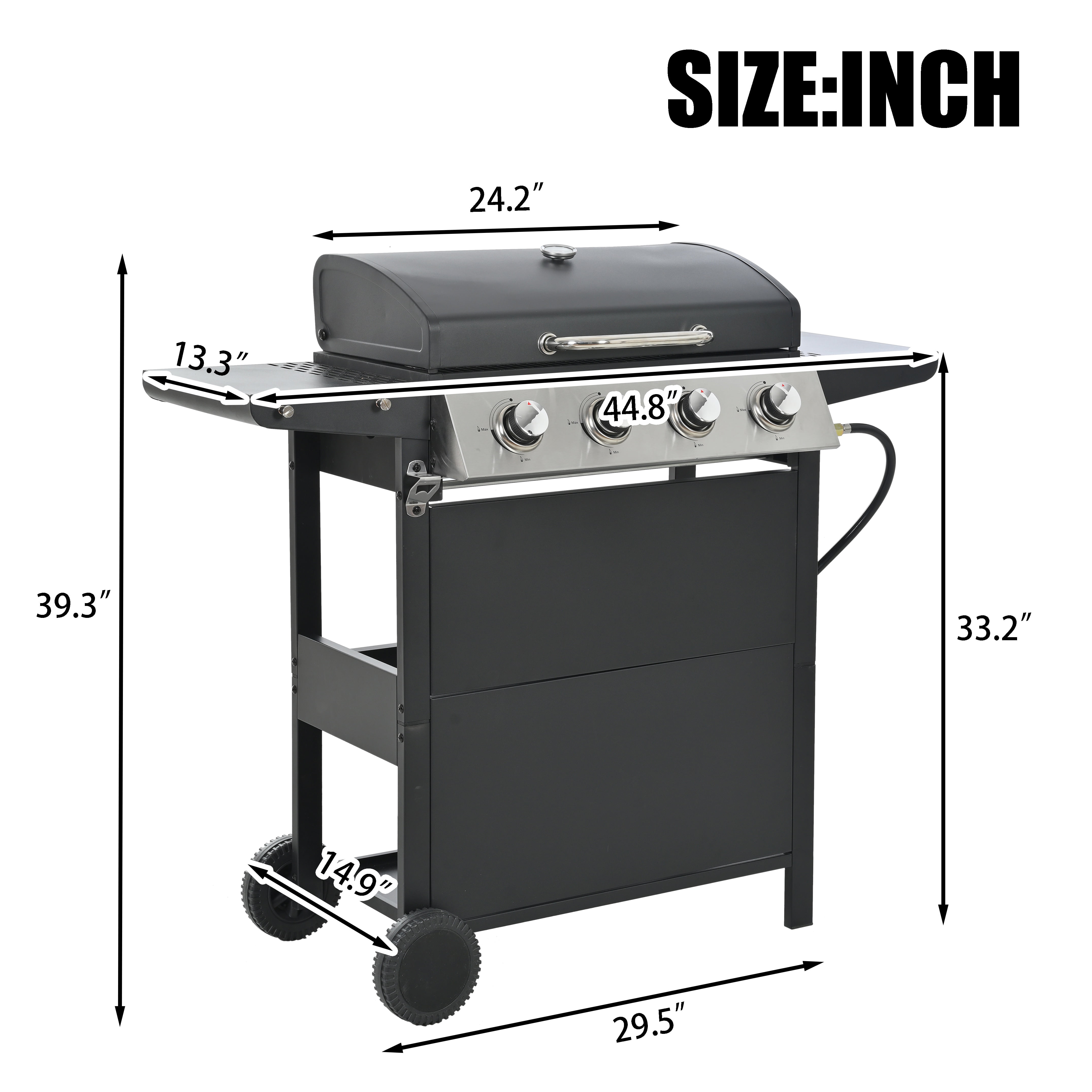 SinCiDo 4-Burner Propane Gas Grill, 34,000 BTU Stainless Steel Barbecue Grill with Porcelain, Enamel Grates, Side Shelves & Thermometer | for Backyard Parties, Patio BBQs, Garden Gatherings
