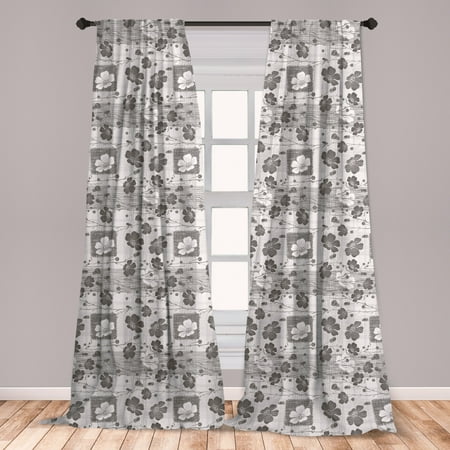 White And Grey Curtain Panels Grey and White Curtains 2 Panels Set, Hand Drawn Inflorescence on Tender Spring Tree Branches Striped, Window Drapes for Living Room Bedroom, Grey and White, by Ambesonne ()