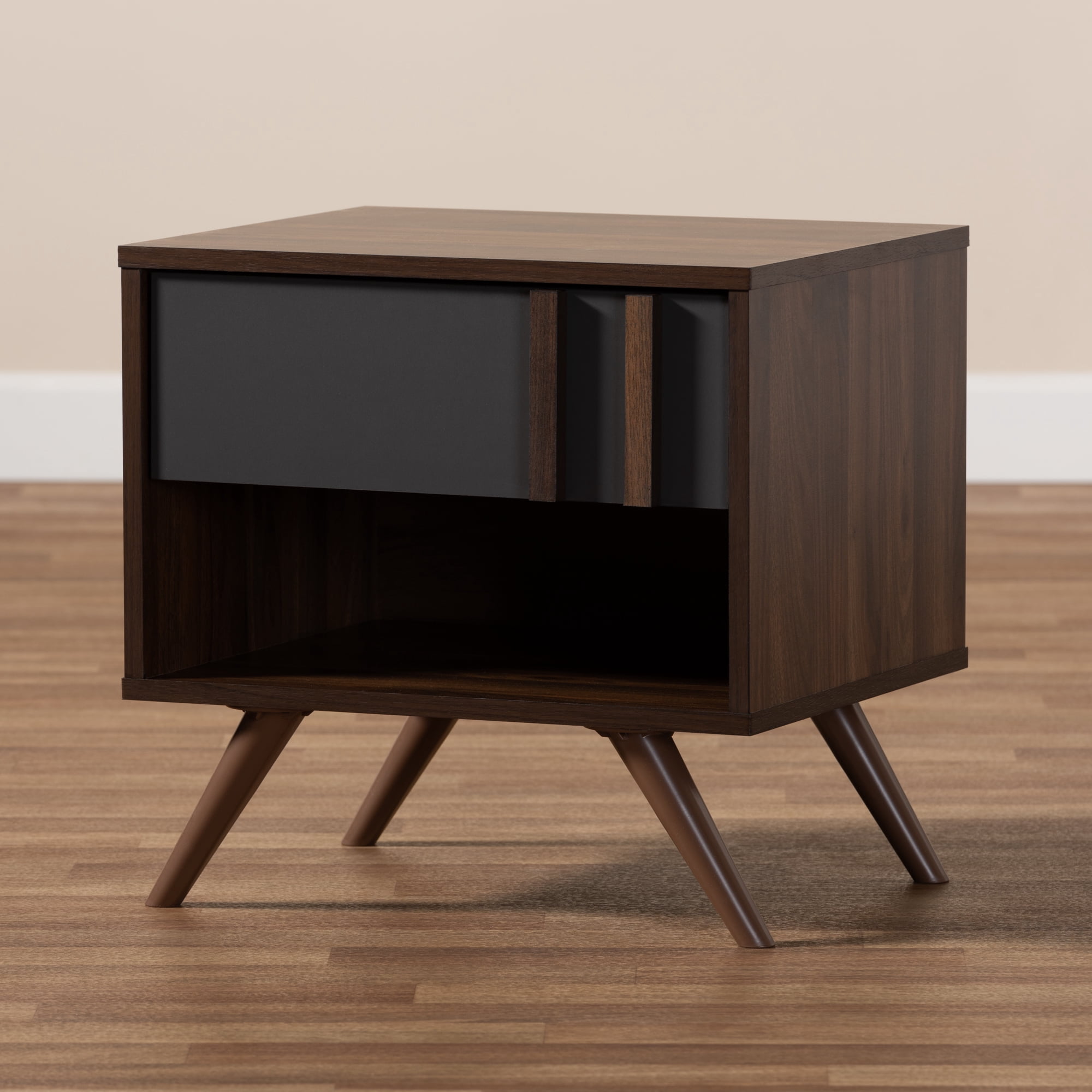 Baxton Studio Naoki Modern and Contemporary Two-Tone Grey and Walnut Finished Wood 1-Drawer Nightstand