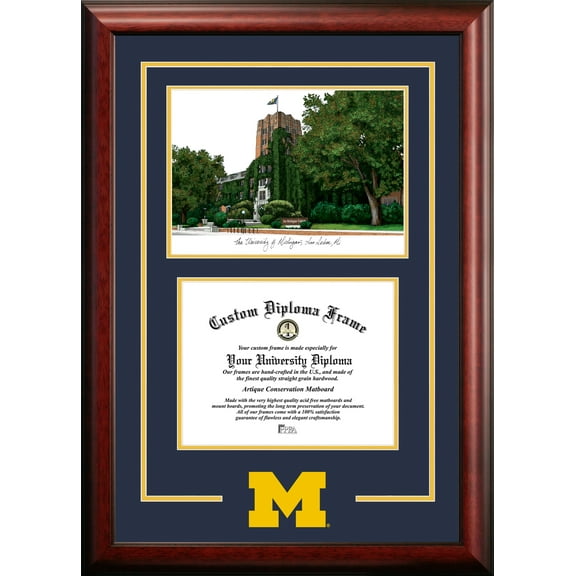 University of Michigan 8.5x 11 Spirit Graduate Diploma Frame with Campus Images Lithograph