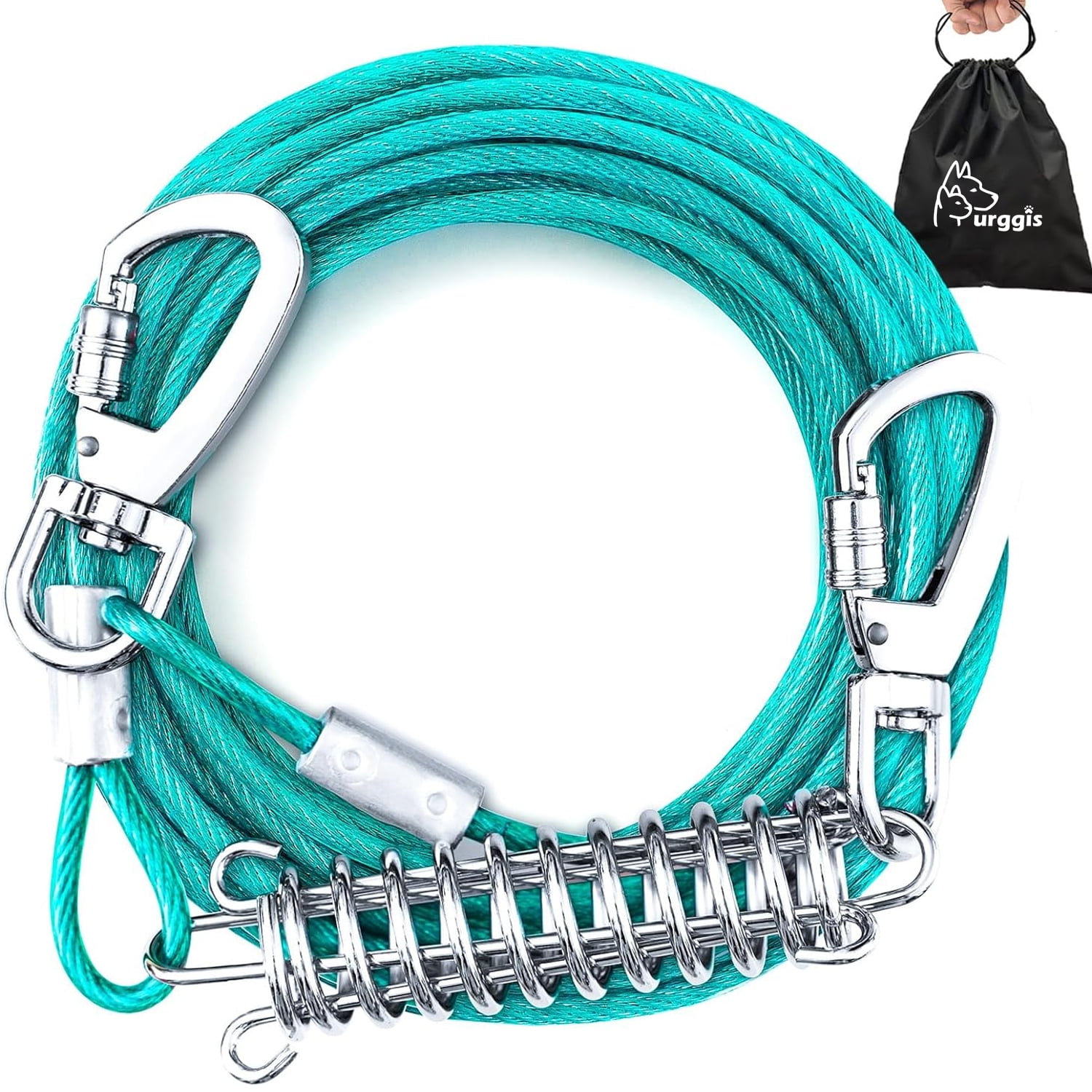 Furggis 20FT Heavy-Duty Tie-Out Cable for Dogs Up to 125 lbs, Chew-Proof & Tangle-Free, Ice Blue