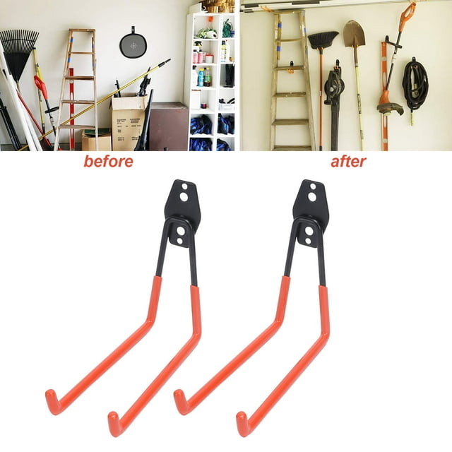 Garage Hooks, Garage Storage Hooks Tool Hangers for Ladder, Extension Cord, Tool Cable, Wall Mount Large Utility Hook for Garage, Garden Tools, Bikes, 2Pcs