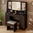 thumbnail image 5 of Elegant Modern Vanity Table Set with LED Mirror, 3 Lighting Modes, 5 Hooks, USB Ports, Cushioned Stool Storage Shelves and Cabinets Black, 5 of 12