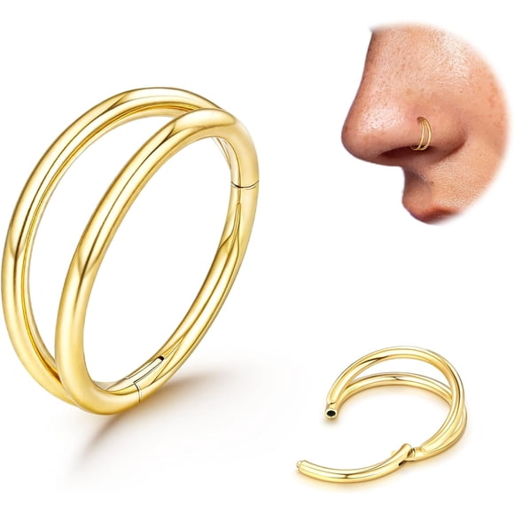Titanium Double Hoop Nose Ring 18G Gold Silver Black Nose Rings Hoops for Women Men Hypoallergenic 6mm 7mm 8mm 9mm Nose Nostril Septum Cartilage Helix Daith Conch Rock Piercing Jewelry