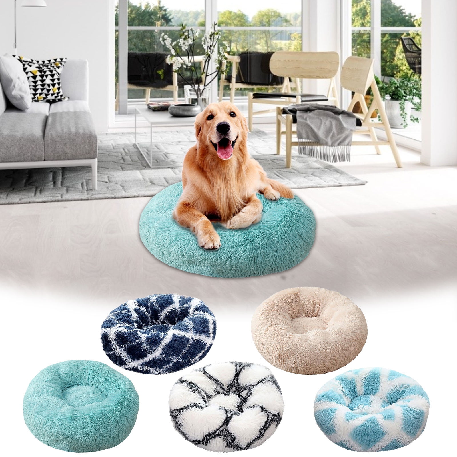 PureCasa Comfort Soft Dog Cat Bed for Fall Winter, Plush Resilient Fluffy Pet Bed Kennel, Cushion Sleeping Pad for Small Cats Dogs, Modern Decor, Gradient, Round, 1 Pack, XL 32"x32"x8", Light Blue