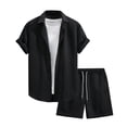 thumbnail image 4 of Xdegoge Men Matching Sets Outfits 2 Piece Casual Short Sleeve Collared Button Up Shirts and Shorts Tracksuits with Pockets Summer Waffle Knit Drawstring Set, 4 of 8