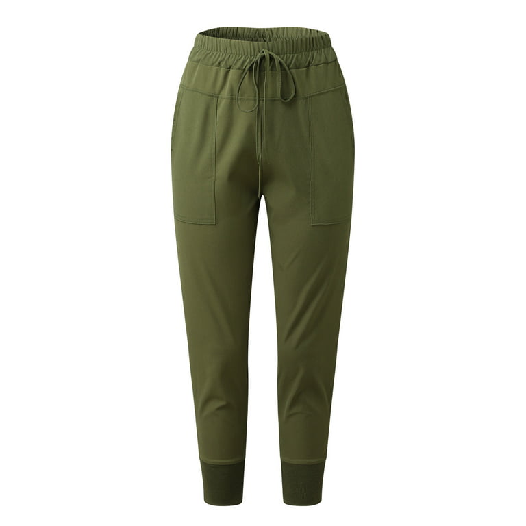 MRULIC pants for women Women Solid Color Pant Trouser Casual Pants Female  High Waist Pant Slim Thin Nine Points Solid Color Trousers Army Green + S