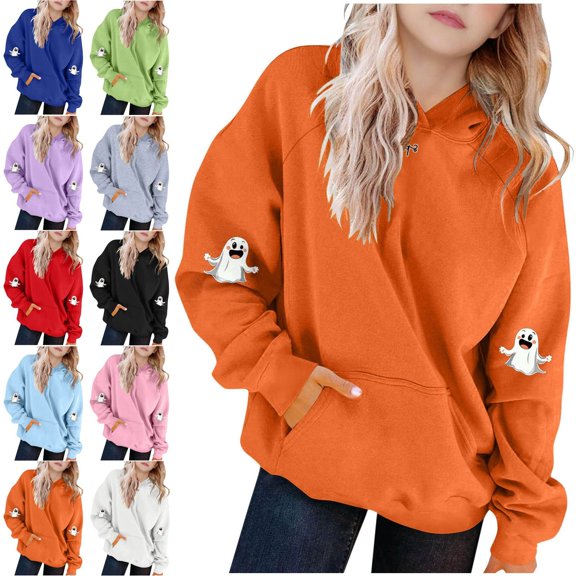 Piuwrlz Girls Hood Halloween Sweatshirts Kids Pattern Hat Hoodies Long Sleeve Pullover Green Size 9 Years