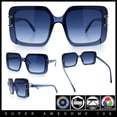 thumbnail image 3 of Womens Rimless Designer Fashion Oversized Rectangular Plastic Sunglasses All Blue, 3 of 8
