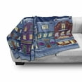 thumbnail image 3 of City Soft Flannel Fleece Throw Blanket, Old and Adjacently Arranged Houses Shops and Cafes Snow Covered Street Winter Night, Cozy Plush for Indoor and Outdoor Use, 50" x 60", Multicolor, by Ambesonne, 3 of 6