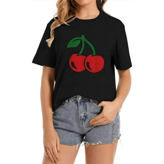 Cute Red Cherry Graphic Women's Summer Casual Short Sleeve T-Shirt
