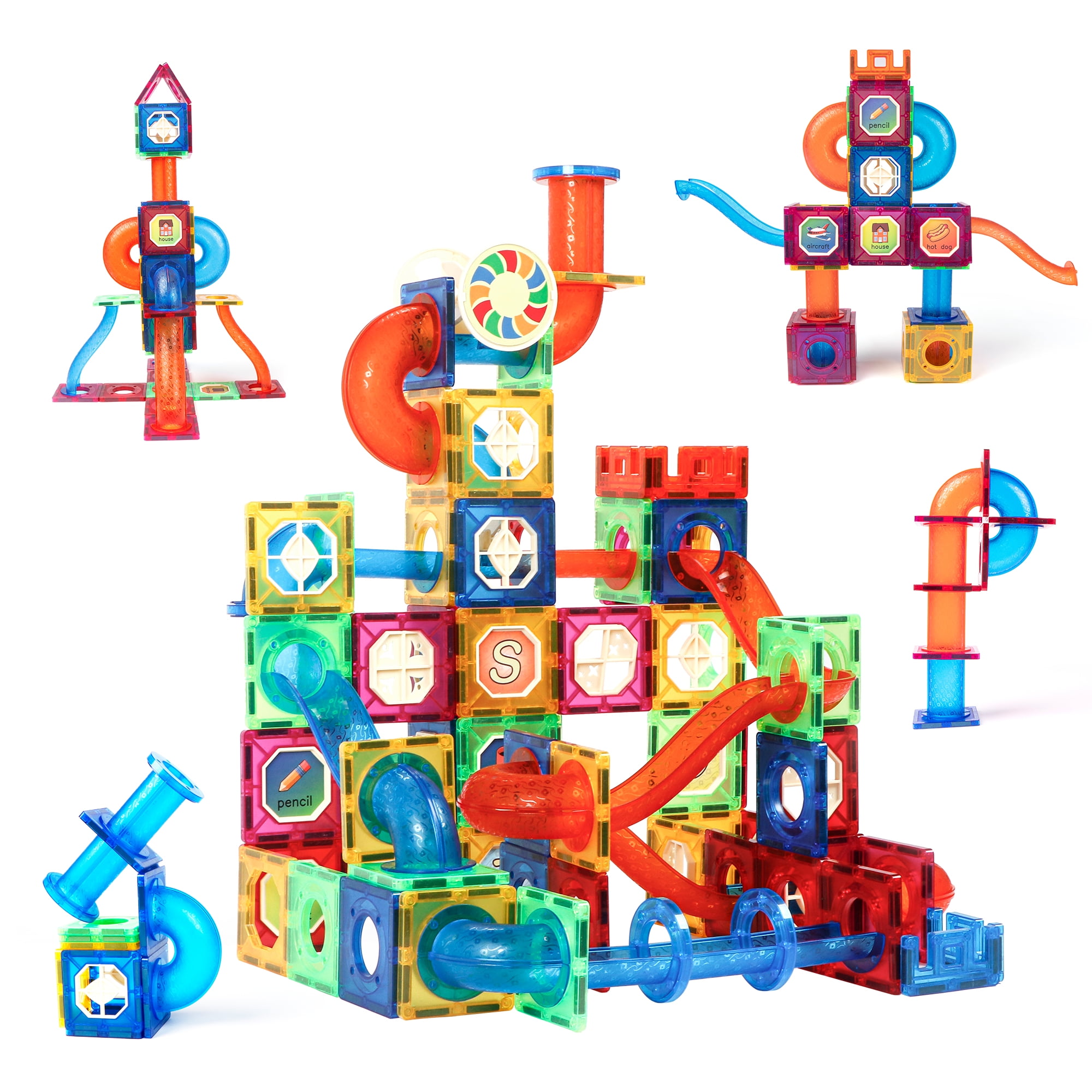 MAGBLOCK 176PCS Marble Run Blocks Gift Set for Kids Toddlers, Pipes