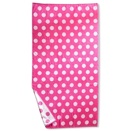Oversized Jacquard Long-Staple Cotton Beach Towel, Pink Polka Dots Default Title