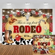 This is My First Rodeo Backdrop Western Cowboy Wood Boot Hat Cow Print Birthday Background My Wild West Boys 1st