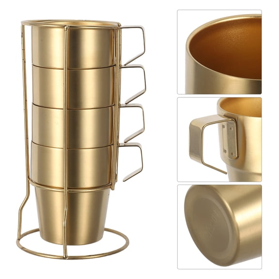 AURARMLET 1Sets Stackable Golden Stainless Steel Latte Mugs Double Insulated Coffee Cups