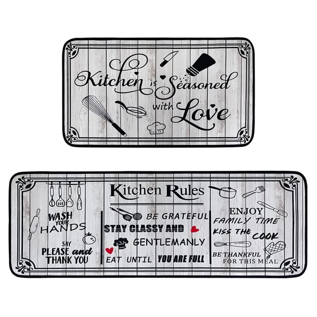 Juego de alfombras de cocina Voanos, antideslizantes, lavables, 2 piezas, color blanco