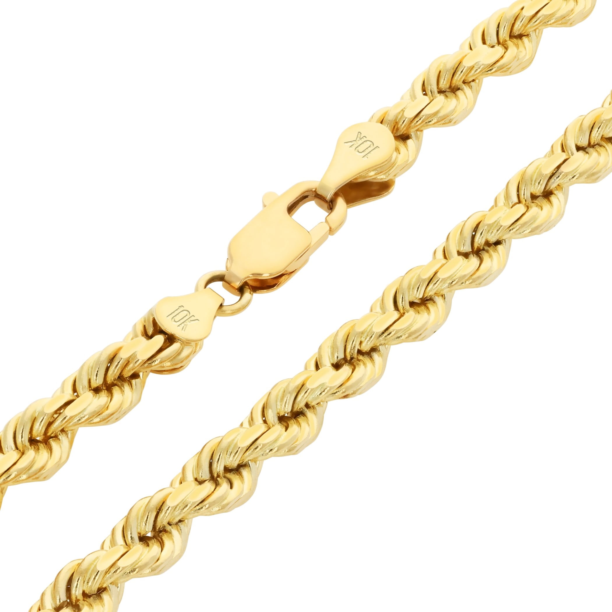 Nuragold 10k Real Yellow Gold 5mm Rope Chain Diamond Cut Necklace (16"-30") Italian Jewelry for Men & Women