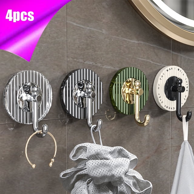 Juego de ganchos de pared adhesivos sin punzonar | Ganchos de plástico multicolor para dormitorio, baño, cocina, organización | Sin daños, sin herramientas, paquete de 4 | 2.17x2.17in, Ropa