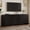 Black + MDF + Primary Living Space, variant on Luckynote Farmhouse Curved Edge TV Stand with Large Cabinets for TVs up to 70"", Minimalist Wood Grain Media Console with Cable Management, Mid Century TV Cabinet with Adjustable Shelves for Living