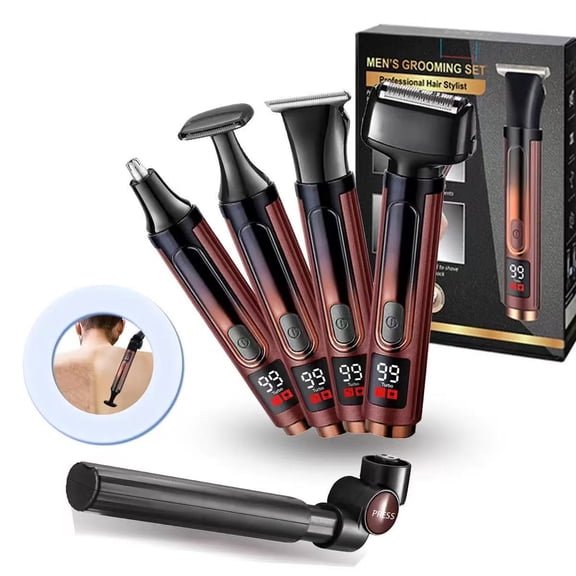 Weloille Advanced Men's Back Shaver and Body Grooming Kit with Digital Display, IPX7 Waterproof, Multiple Heads for Full Body Care