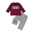 thumbnail image 4 of Toddler Boys Clothes Girl Fall Winter Lattice Long Sleeve Stretch 0 6 12 18 24 Months 2T 3T 4T Shirt and Pant Set Outfits 2Pcs, 4 of 4