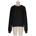 thumbnail image 4 of Craaazy Womens Sweaters Solid Color Knit Long Sleeve Crewneck Oversized Pullover Lantern Sleeve Casual Sweater Gifts For Women, 4 of 4