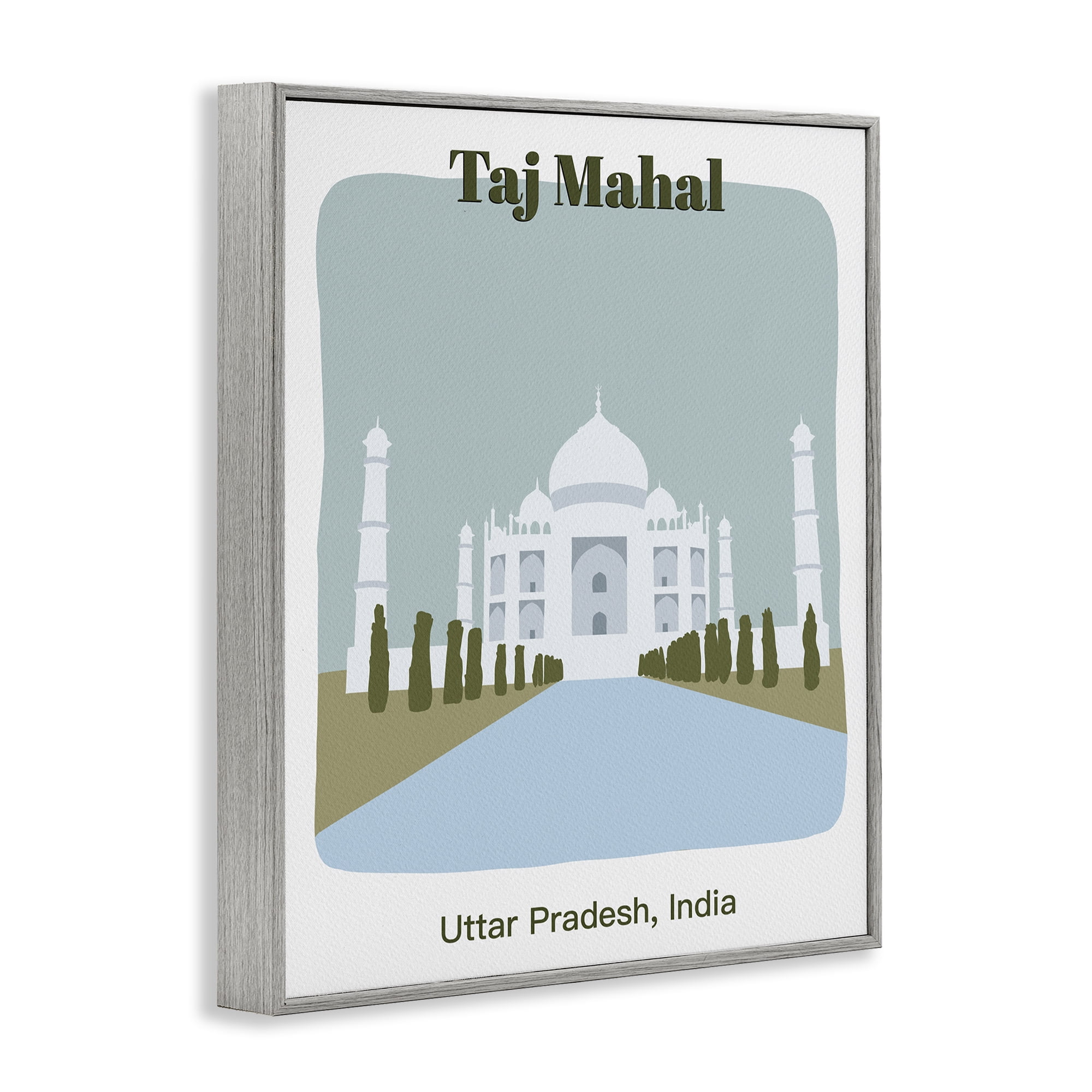 Stupell Industries Taj Mahal Architecture Town & City Painting Gray Framed Art Print Wall Art, 24 x 30