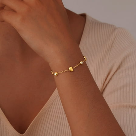 Zircon Heart Bracelet for Women, Adjustable Stainless Steel Non Tarnish Chain Bracelets Jewelry Gifts