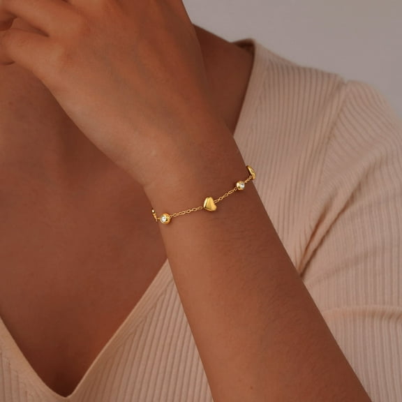 Zircon Heart Bracelet for Women, Adjustable Stainless Steel Non Tarnish Chain Bracelets Jewelry Gifts