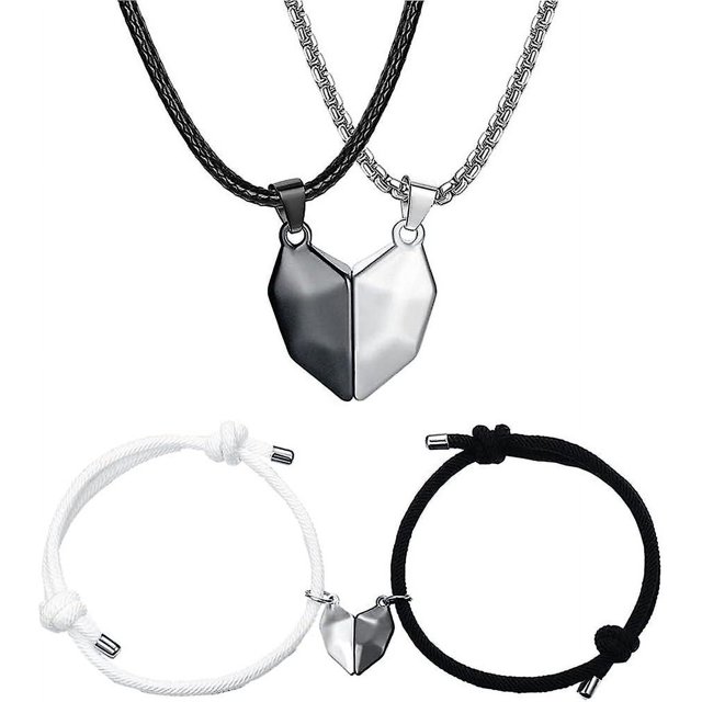 1 Juego de collar de corazón para parejas parejas magnéticas Bff pulsera collar imán a juego amor corazón rompecabezas collares pulsera joyería regalo para novio
