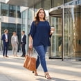 thumbnail image 3 of Agnes Orinda Women's Plus Size Swiss Dots Tops Petal Sleeves Curved Hem Round Neck Summer Casual Blouse 1X Navy Blue, 3 of 9