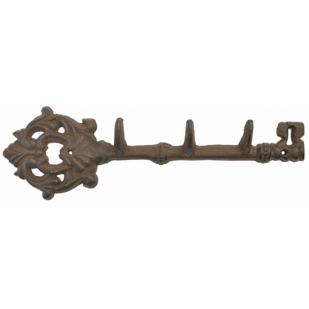 - Cast Iron Wall Hook Rack - Antique Skeleton Key Style - 3 Hooks - 12