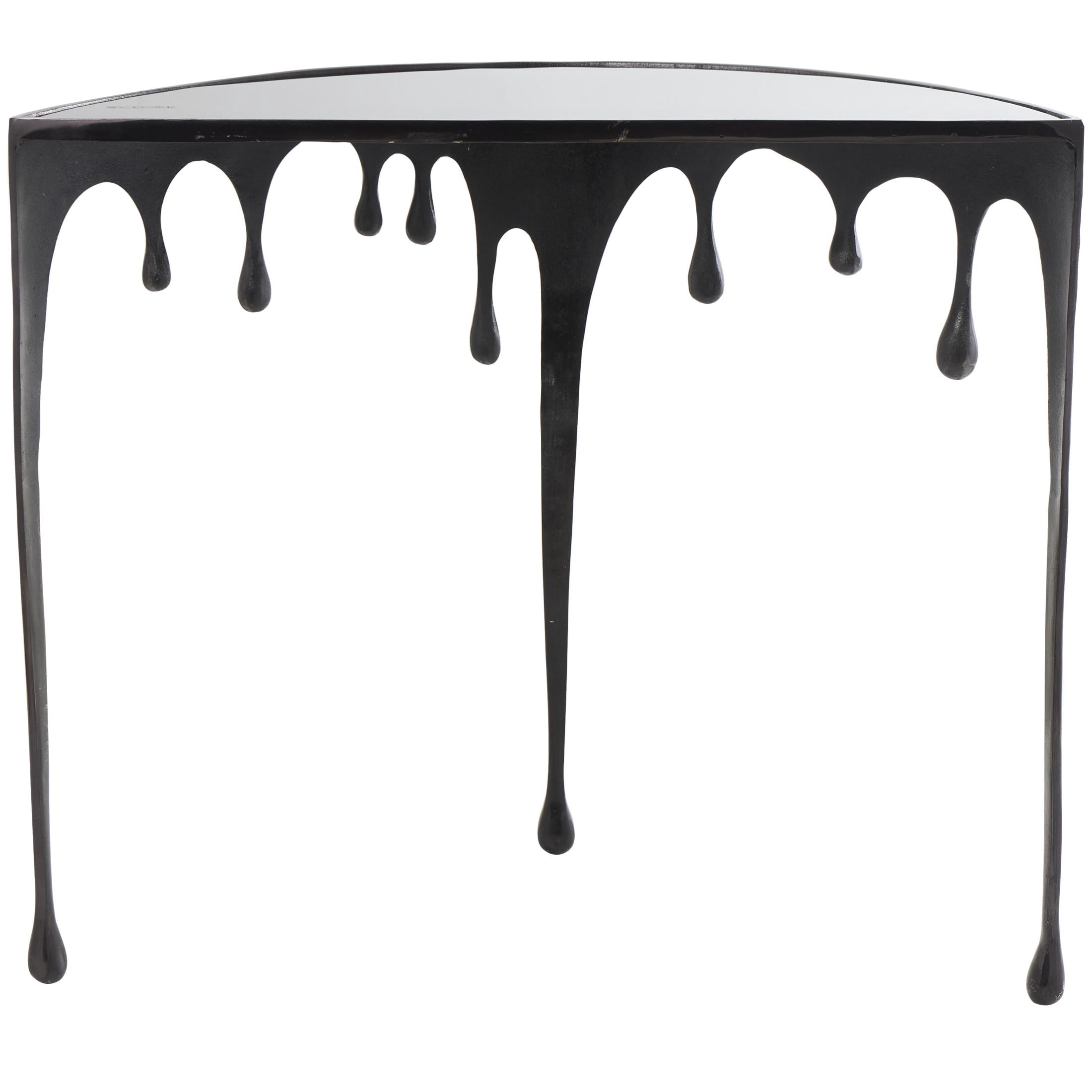 DecMode 36" x 32" Black Aluminum Metal Melting Drip Abstract Console Table with Glass Top, 1-Piece