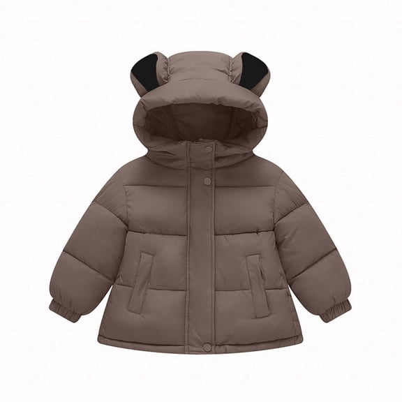 Edvintorg Toddler Winter Jacket Children's Outerwear Boys Girls Solid Color Plush Cute Bear Ear Hooded Thick Padded Coat Jackets Long Sleeve 1-7 Years