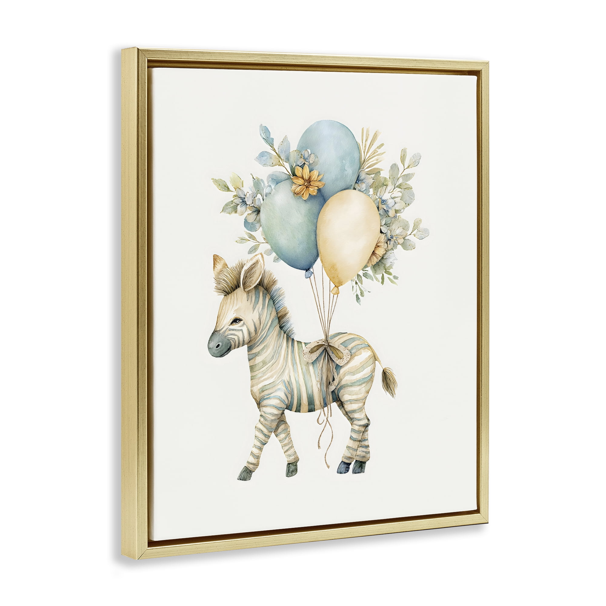 Stupell Industries Watercolor Nursery Zebra Gold Framed Floater Canvas Wall Art, design by LSR Design Studio