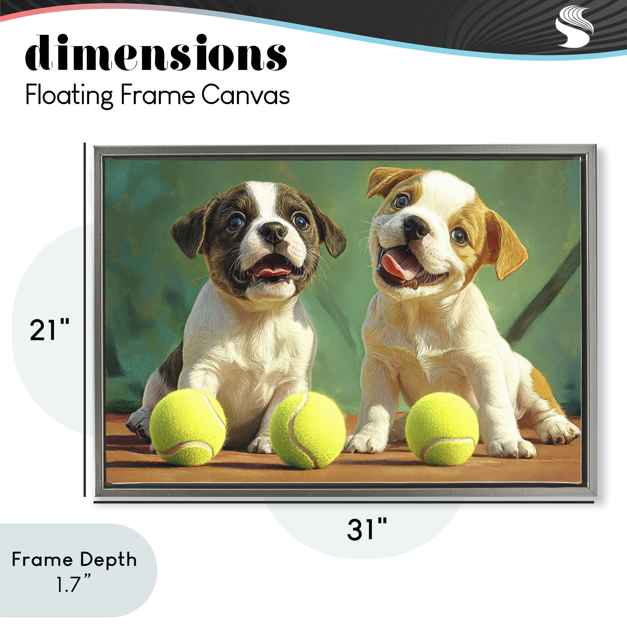 Stupell Industries Adorable Puppies with Tennis Balls Gray Framed Floater Canvas Wall Art, design by Imagine It Images