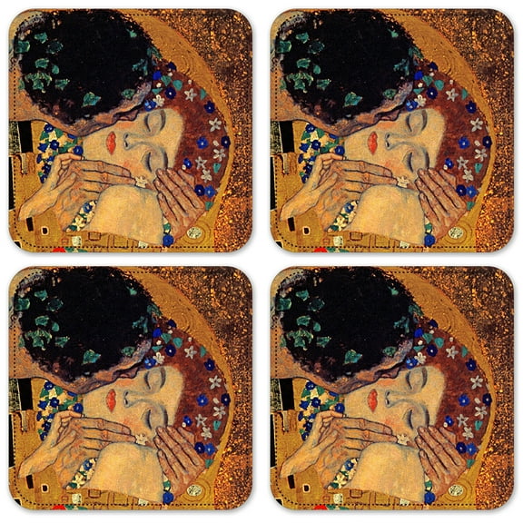 Vinyl Drink Coasters - Set of 4 - Klimt: The Kiss II