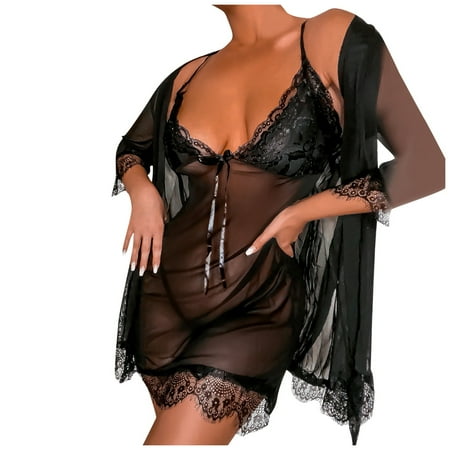 

Fashion Women Dress Lingerie Chemise Nighties Set Nightwear Red Plaid Lace Underwear Set