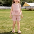thumbnail image 4 of Vornjynx Girls Outfit Sets Ruffle Hem Cotton T-Shirt and Plaid Shorts Crew Neck Sleeveless Summer Casual Trendy Clothes 2 Piece Pink Size 13-14, 4 of 9