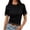 Black, variant on Women's Summer Round Neck Lace Edge Casual Blouse, Solid Color Elegant Breathable Short Sleeve Top Black M